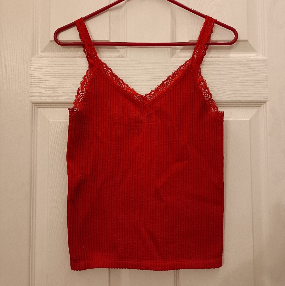 Red Lace Trim Cami Top